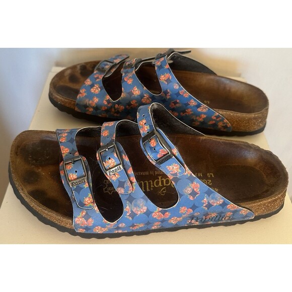 Papillio Birkenstock Blue Floral Triple Strap Sandals Women’s 9 EU 40 L9 M7 - Picture 3 of 6